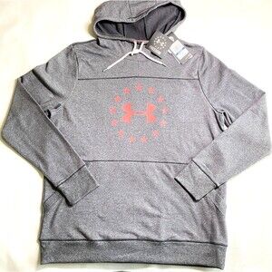 NEW w TAGS! Under Armour DARK GRAY+ Red Stars HOODIE! Pullover Sweatshirt Sz XL